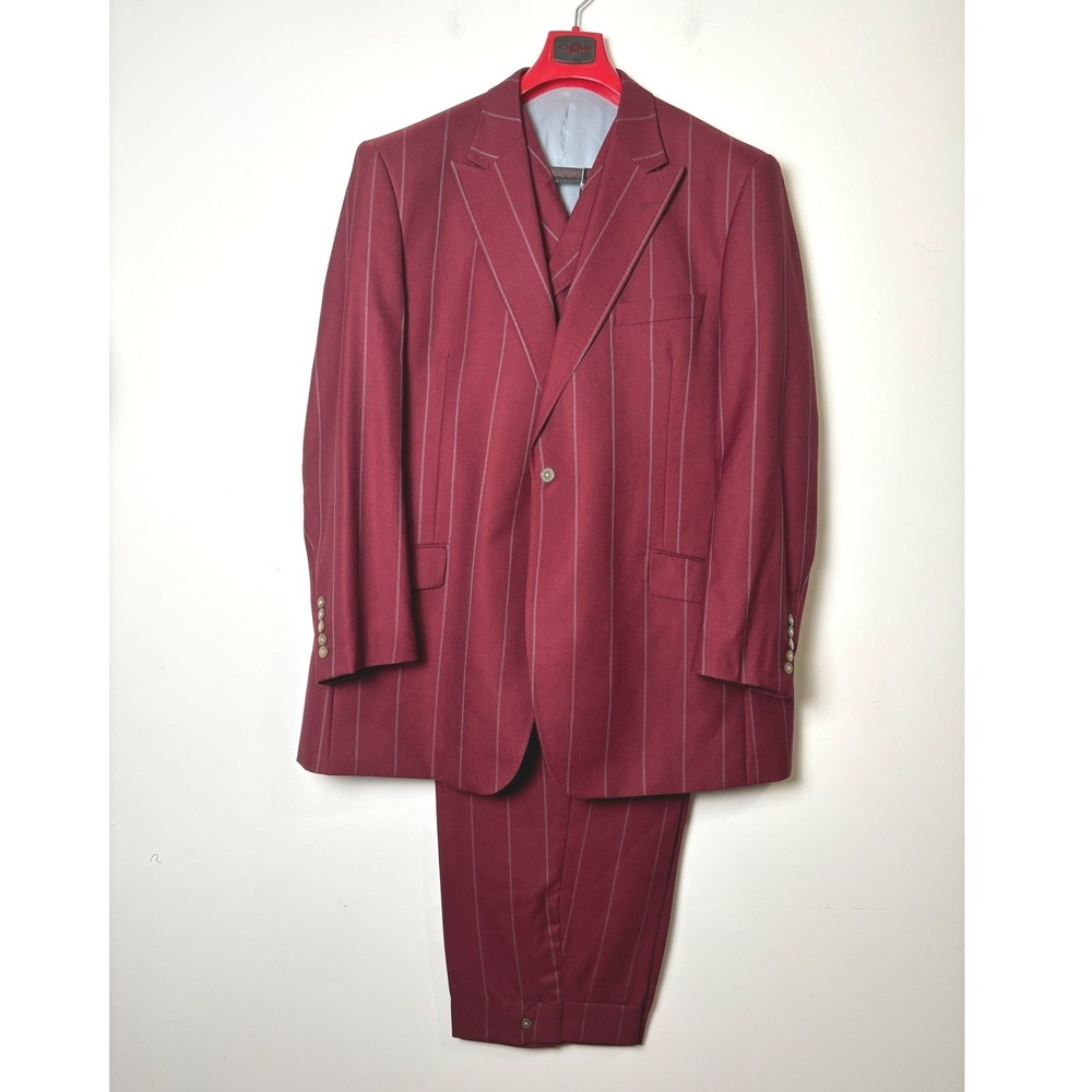 Tiglio Rosso Mens 3 PC Pinstripe Suit 50L San Giovesse Super 150s Wool Italian